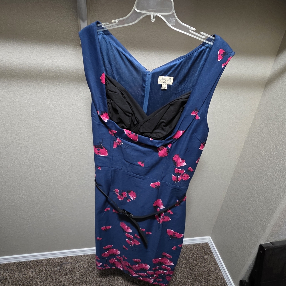 Lindy Bop Blue and Pink Floral Midi Dress